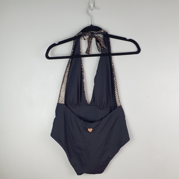 TWINSET NWT‎ Halter Top One-Piece Swimsuit Gold/Black B Cup Women's Size M - Picture 7 of 13